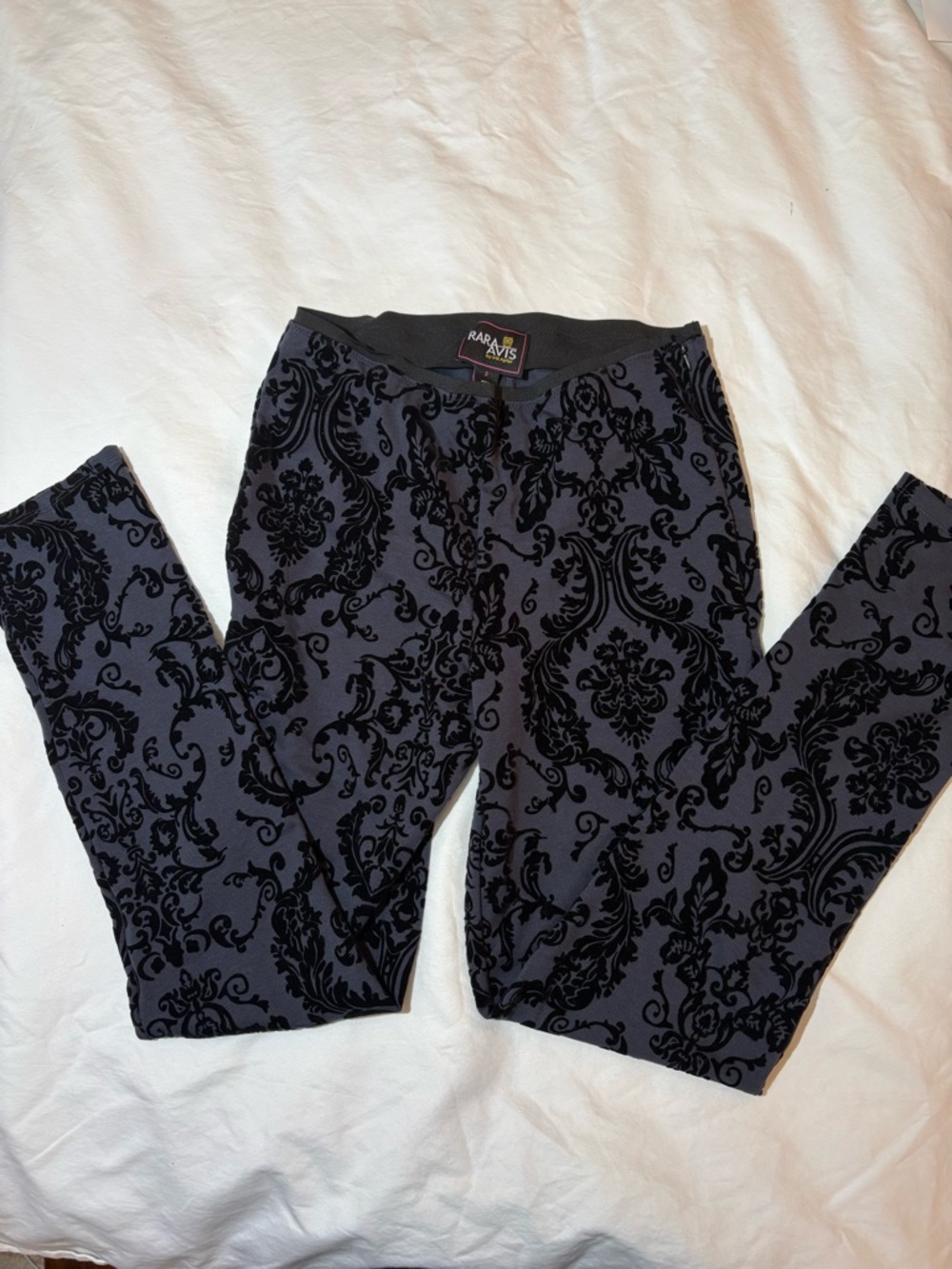 Navy and Black Velvet Damask Print Leggings